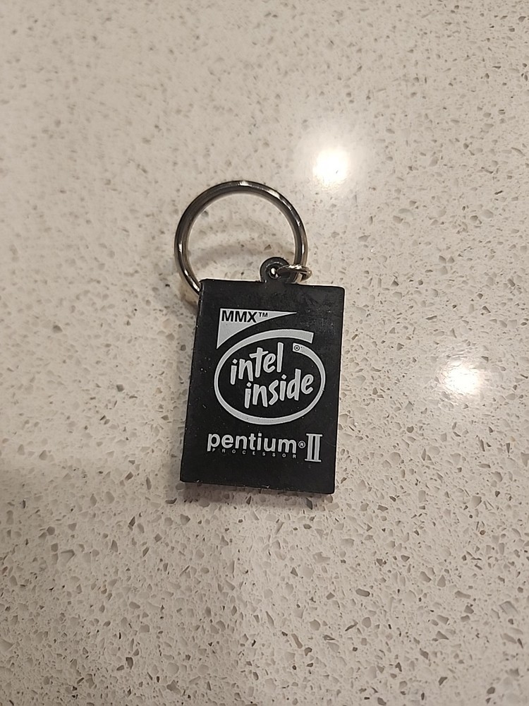 Original Vintage 1997 Intel Pentium II Processor MMX Rubber Keychain Dangle Key