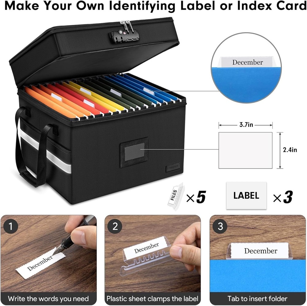 Fireproof Document Box with Lock, 2 Layer Fire Proof File Box for Documents with