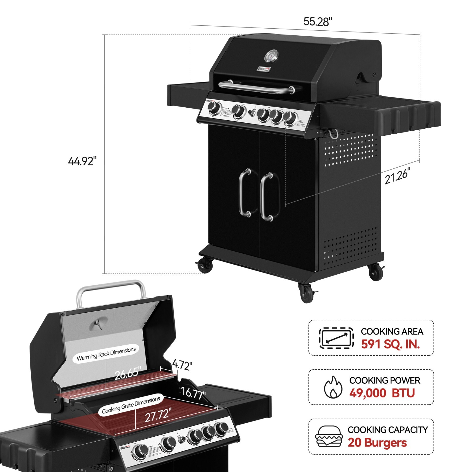 Royal Gourmet 4-Burner Gas Grill with Lidded Side Burner Cabinet Style Gas Grill