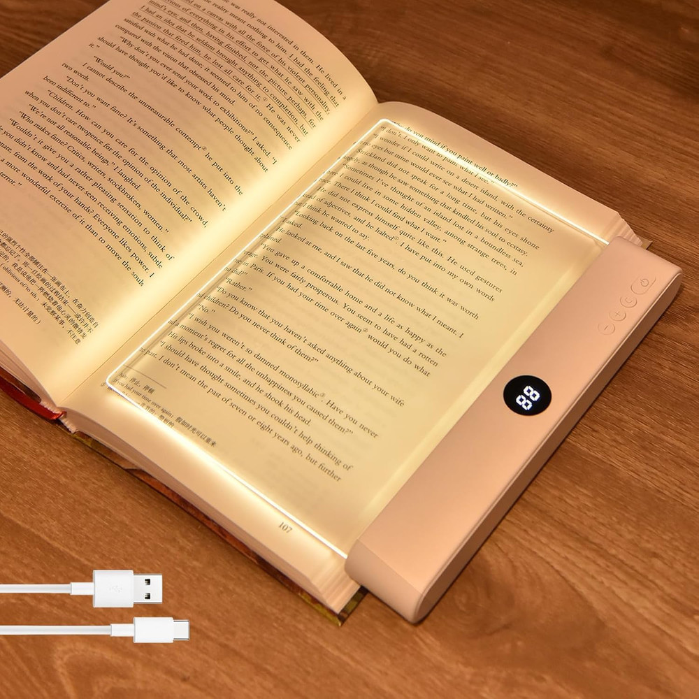 Book Light, 3 Color Adjustable LED Flat Reading Light, Rechargeable Clear Panel