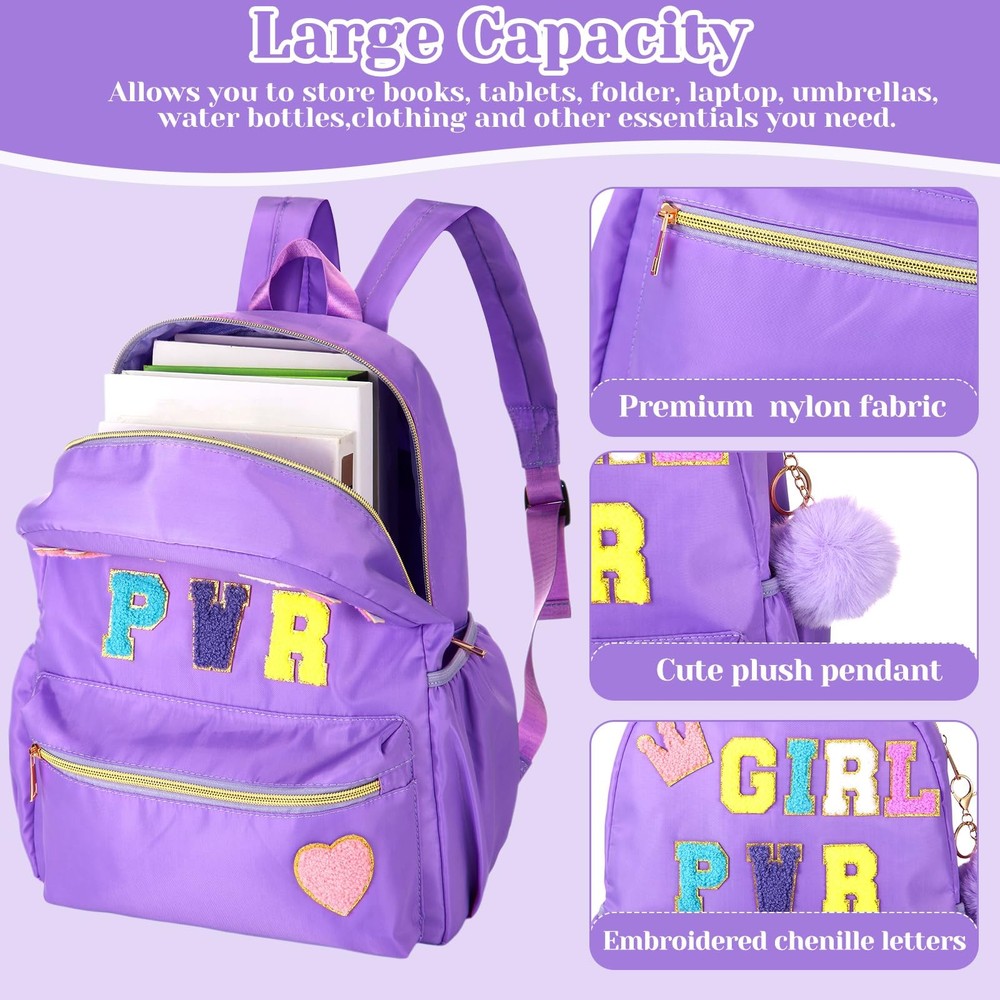 4 Pcs Christmas Items Bulk Backpack for Girls Purple Chenille Patch Backpack ...