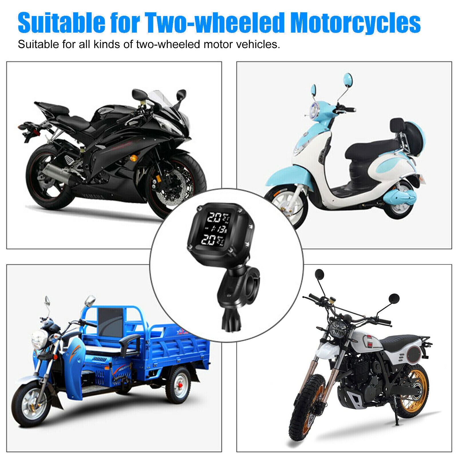 Wireless Motorcycle TPMS Tire Tyre Pressure Monitor System + 2 External Sensors