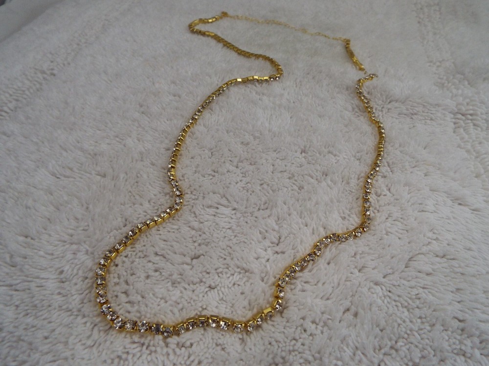 Goldtone Rhinestone Chain Necklace (B46)
