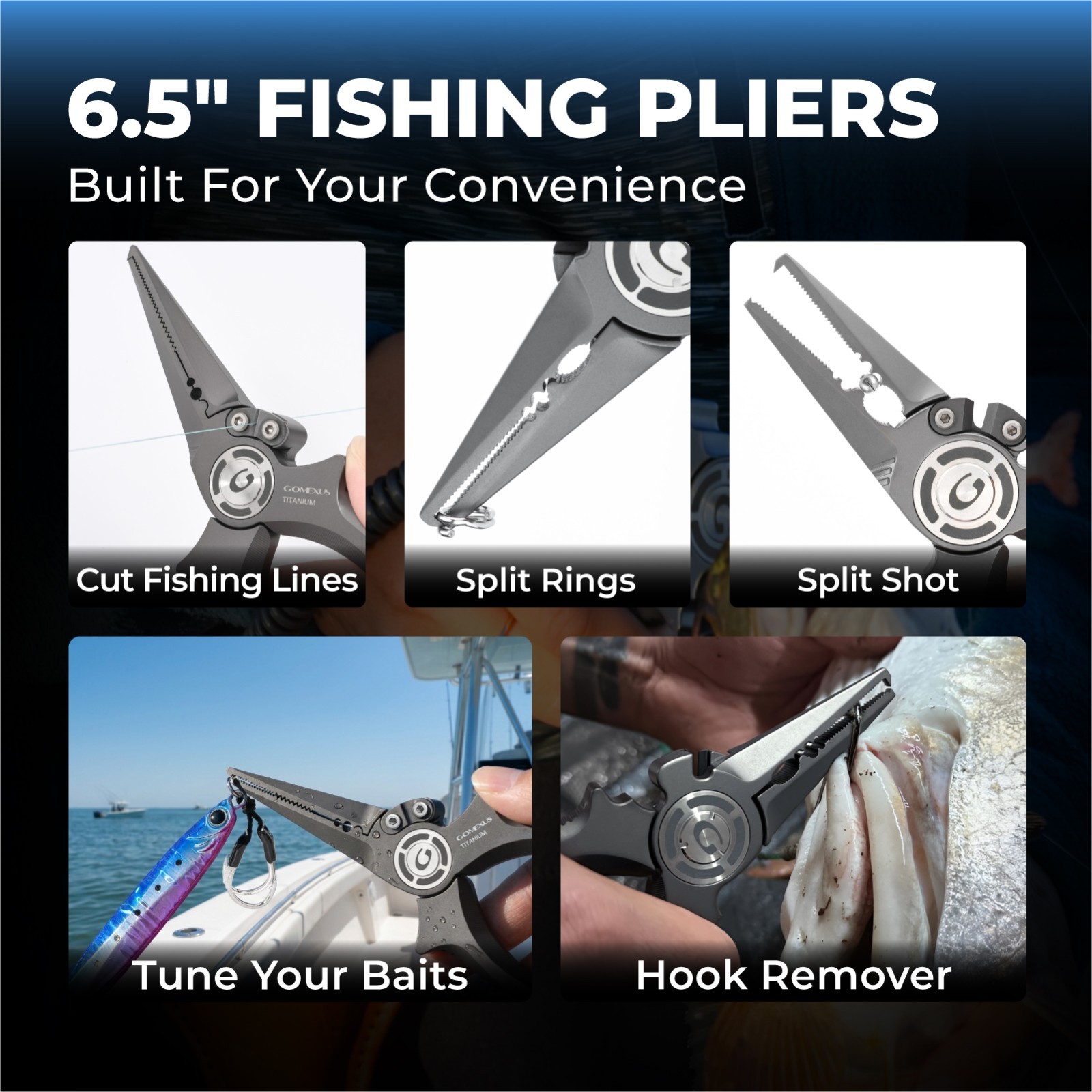 Gomexus 6.5 inch Titanium Fishing Plier 100% Saltwater Rustproof Split Ring Nose