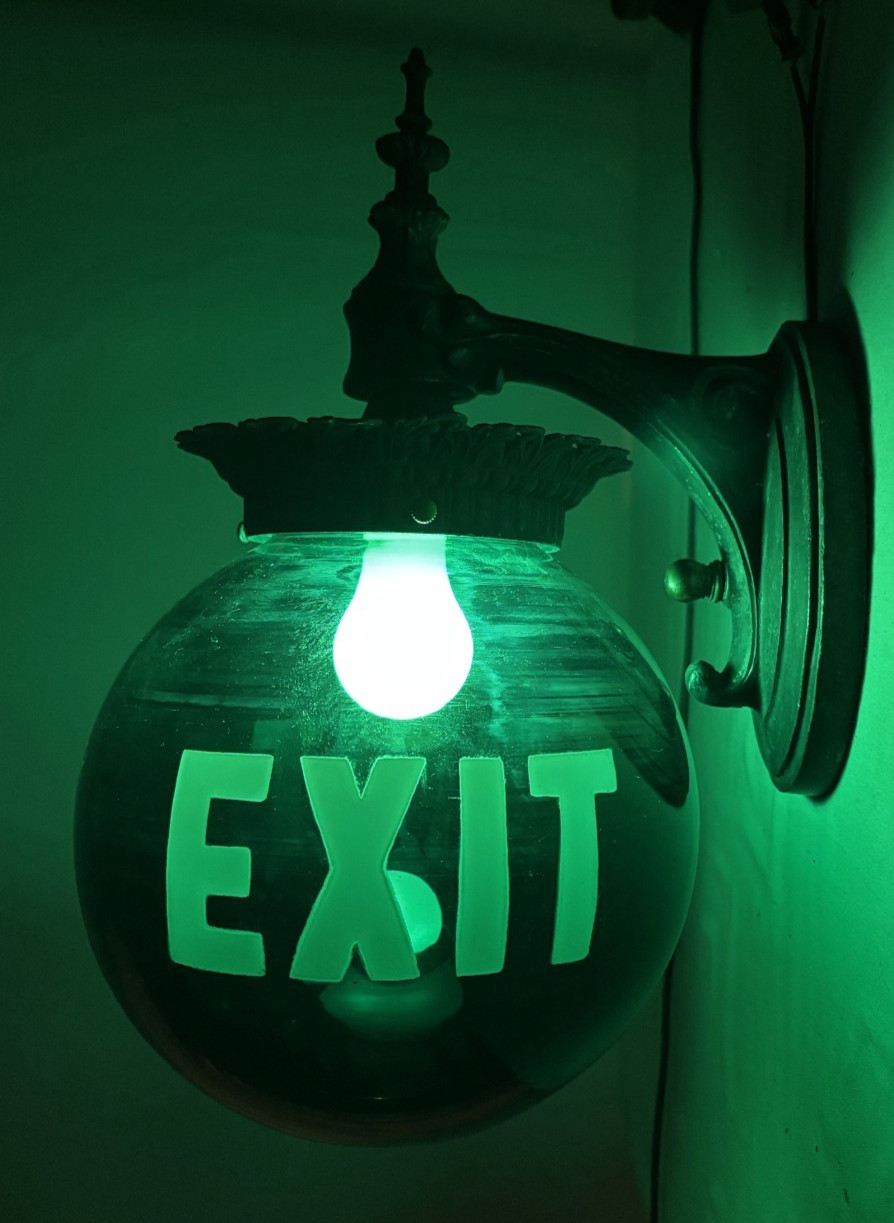 Exit Glass Light Shade Globe Vtg Wall Sconce Green Art Glass USA #L47