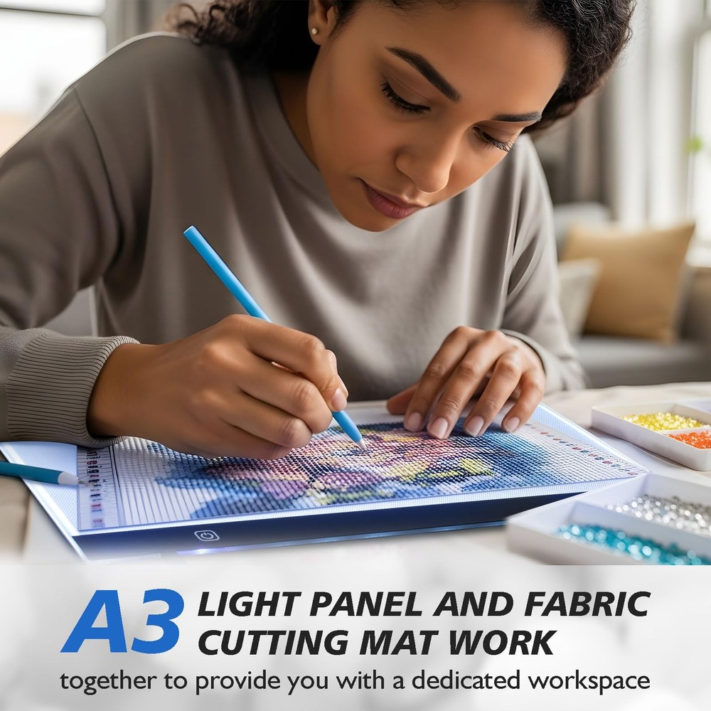A3 LED Tracing Light Pad with Translucent Self-Healing Cutting Mat – Adjustab...