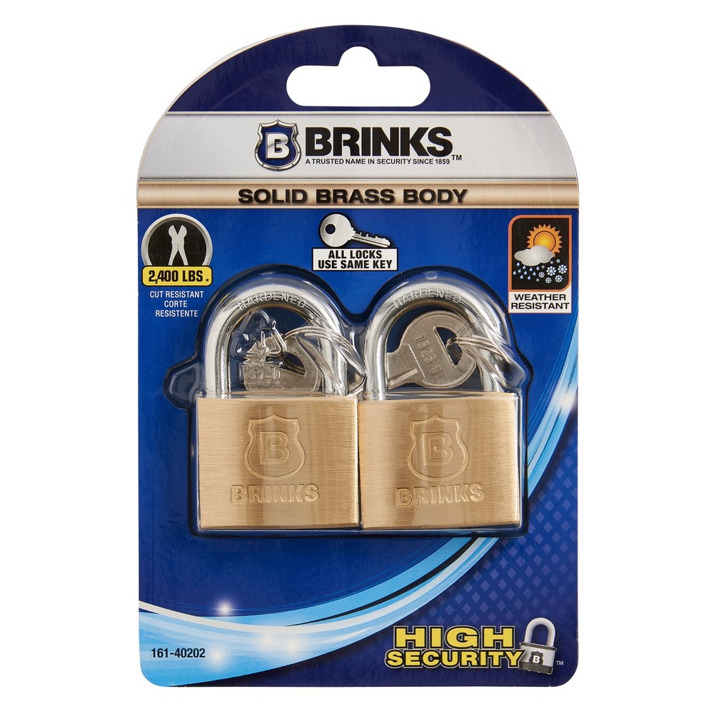 Brinks Solid Brass 40mm Keyed Padlock with 7/8in Shackle, 2 pack