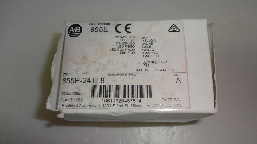 855E-24TL8 Yellow Steady Led Stack Light 24 Vac /Dc 855E-LL24Y