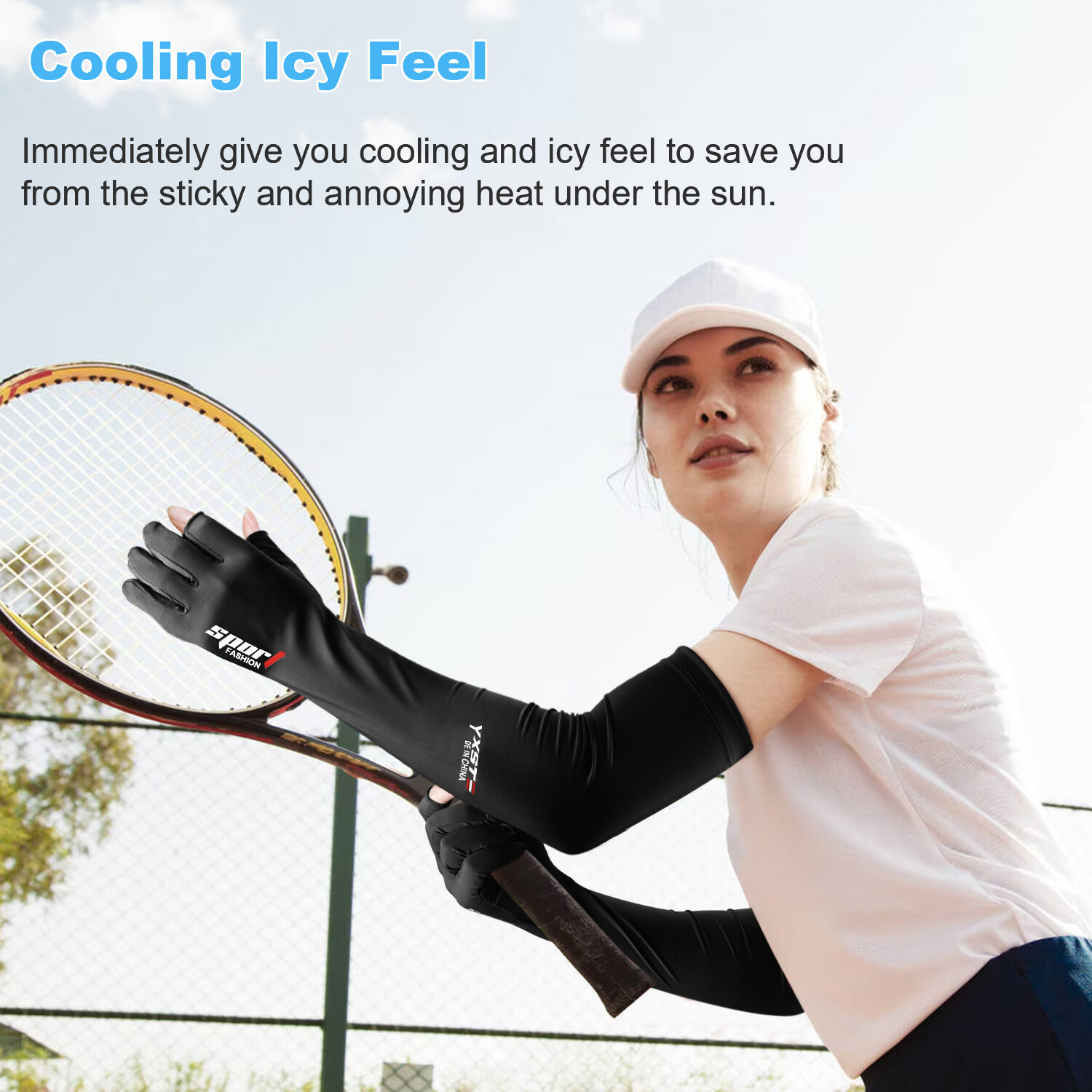 2Pair Finger Arm Cooling Sleeves Ice Silk Cover UV Sun Protection Outdoor Sports