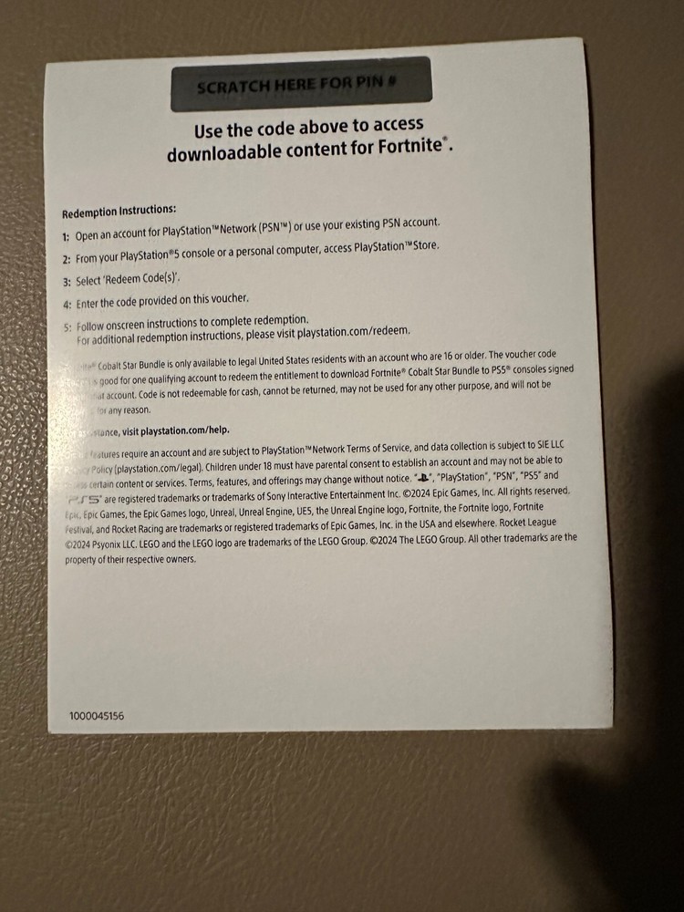Fortnite Cobalt Star Bundle Code PS5 – New, Unscratched, 1000 V-Bucks!