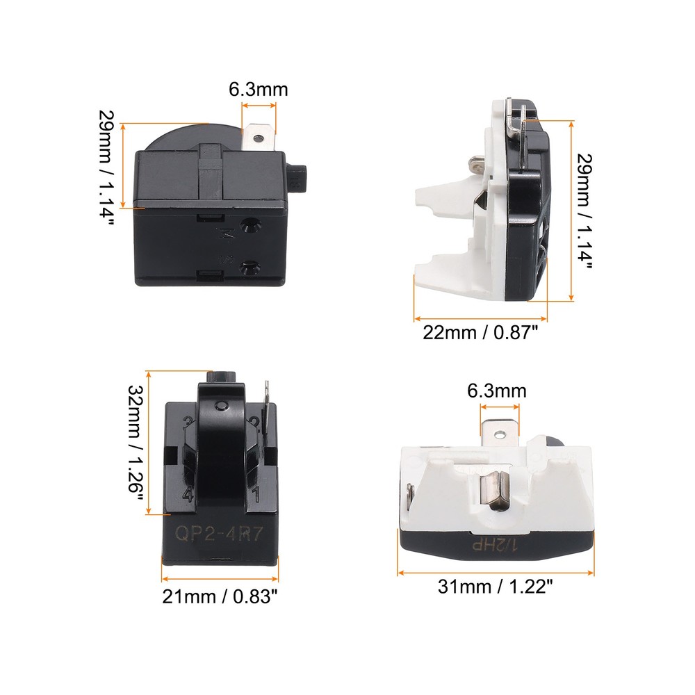 4 Pack Refrigerators PTC Starter Relay 1 Pin 4.7 Ohm Overload Protector 1/2HP