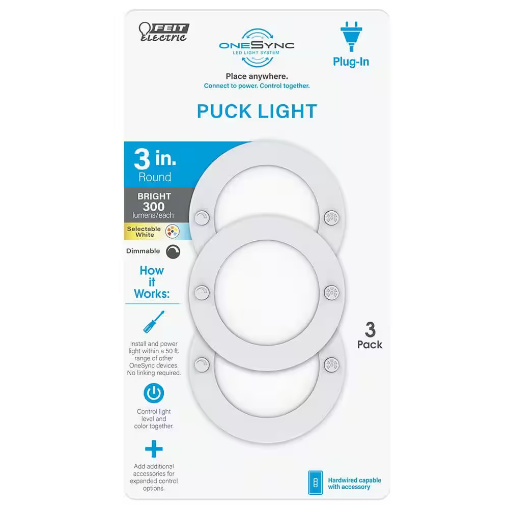 3 In. Plug-In White Dimmable Linkable Integrated LED Color Changing CCT Onesync