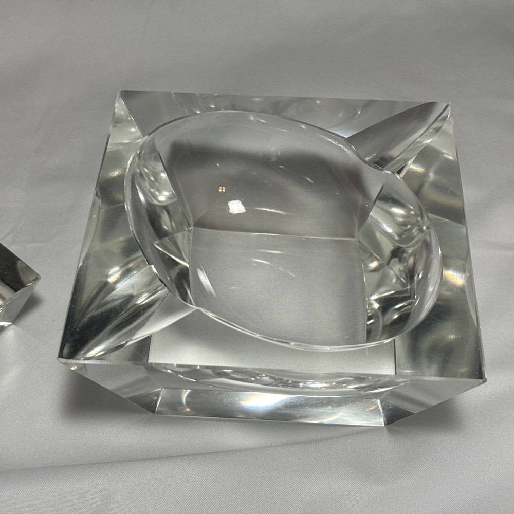 3- SQUARE CLEAR ASHTRAYS MCM 1 LARGE 2 SMALL