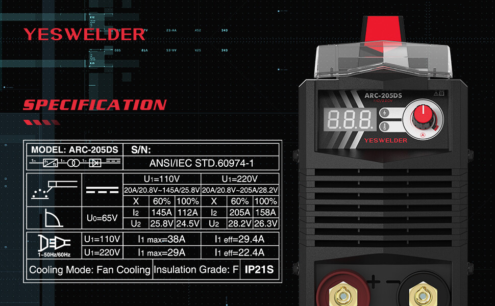 205A MMA ARC Welding Machine 110/220V Dual Volt IGBT Inverter Welder Machine