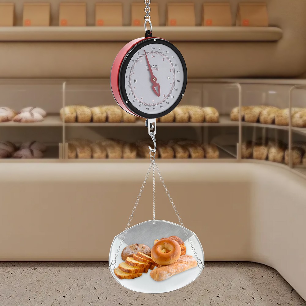 22LBS Double-Sided Dial Mechanical Hanging Scale with Scoop/Chain for Kitchen