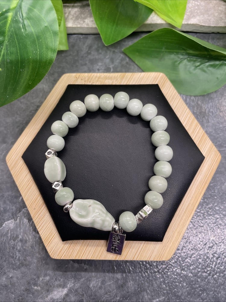 Handmade Ceramic Bead Beaded Stackable 6.5” Plus Stretch Bracelet New B338