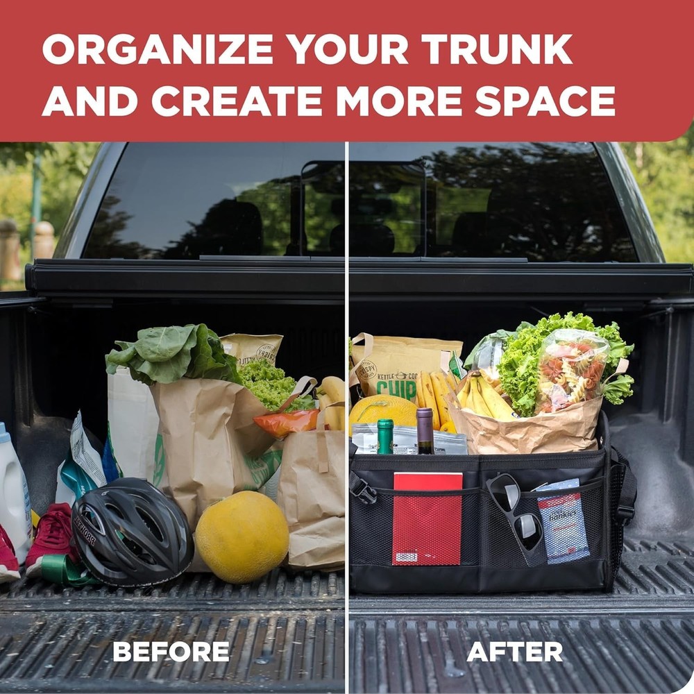Versatile Car Storage Organizer with Adjustable Compartments and Securing Straps