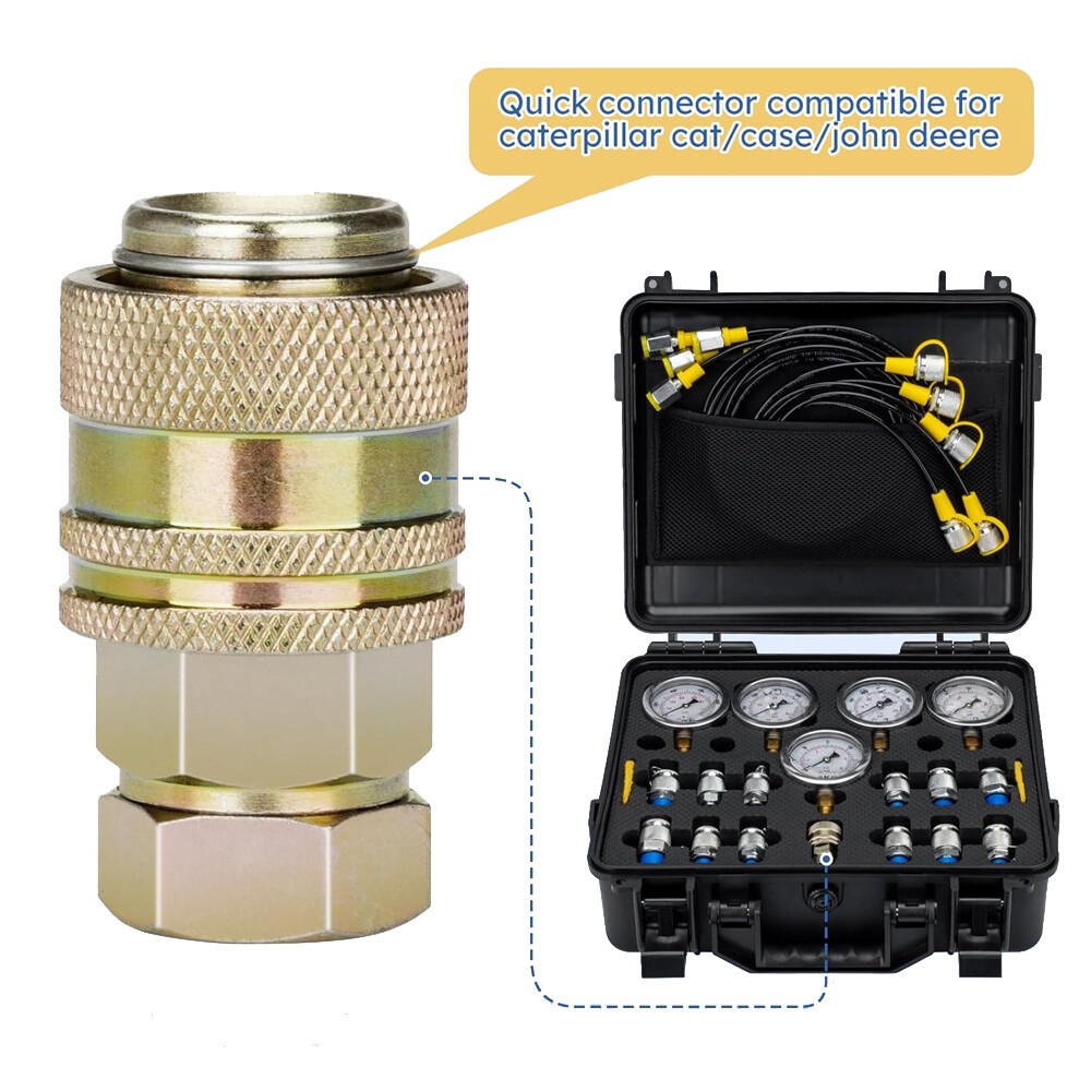 Hydraulic Pressure Test Kit 5 Gauges 13 Couplings 14 Tee Connectors 5 Test Hoses