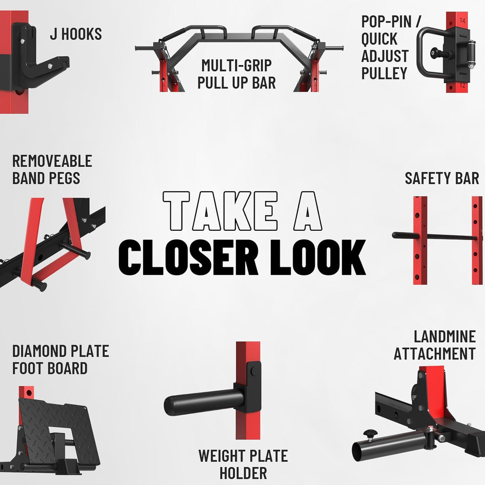 Power Cage, Power Rack with Cable Crossover System, 1500LBS Squat Rack with LAT
