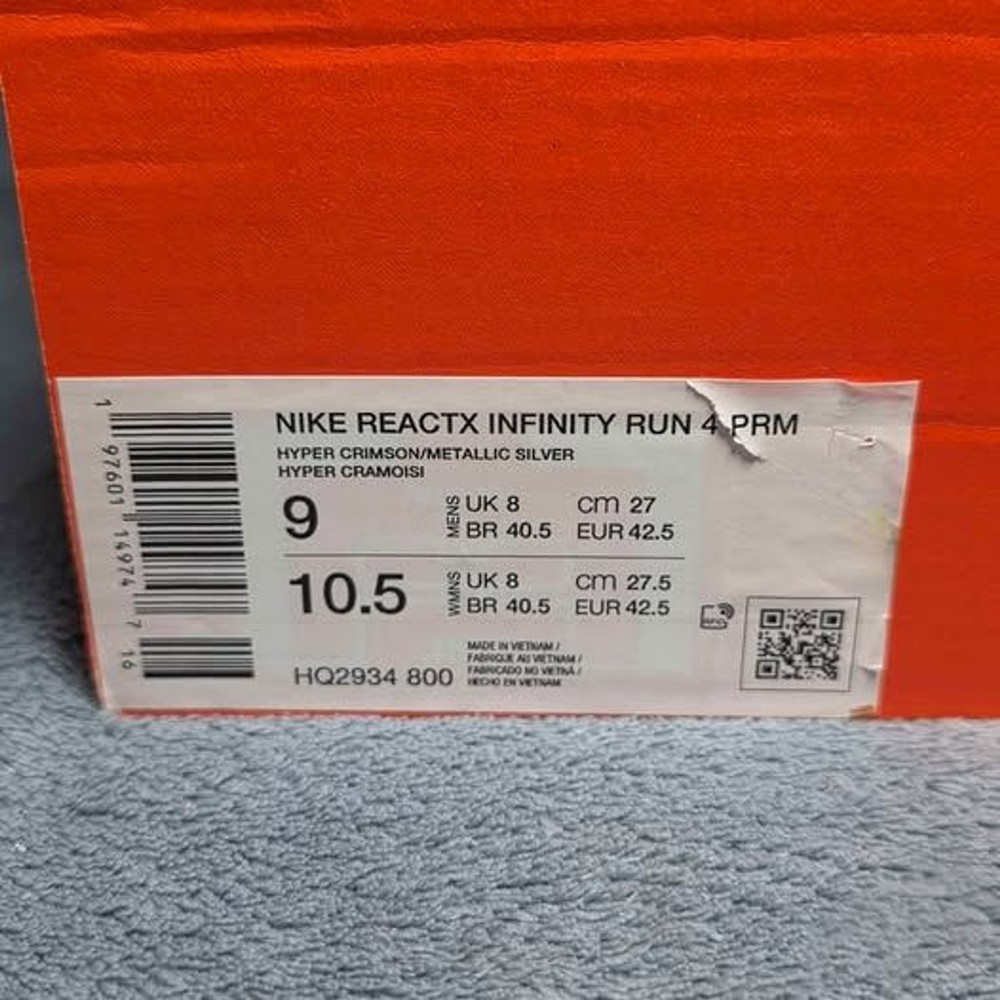 Nike ReactX Infinity Run 4 PRM Hyper Crimson Men's 9 / Women's 10.5