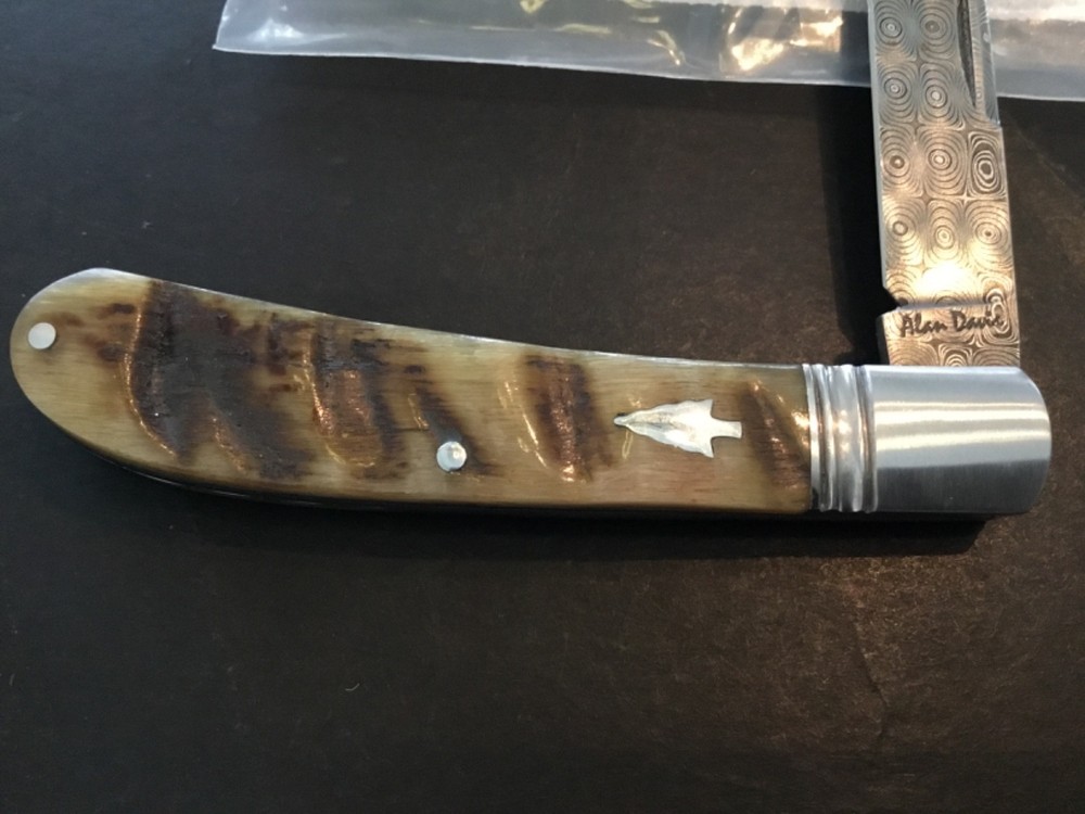 Custom Alan Davis Damascus/SheepHorn Slipjoint Folder Folding Knife