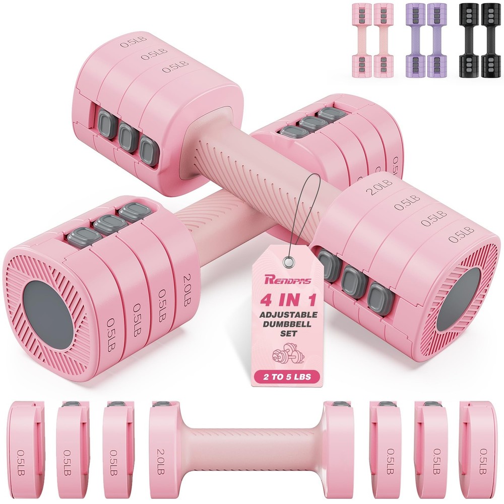 Rendpas Adjustable Dumbbell Set of 2, 1-Sec Quick-Adjust Dual-Lock Design Han...