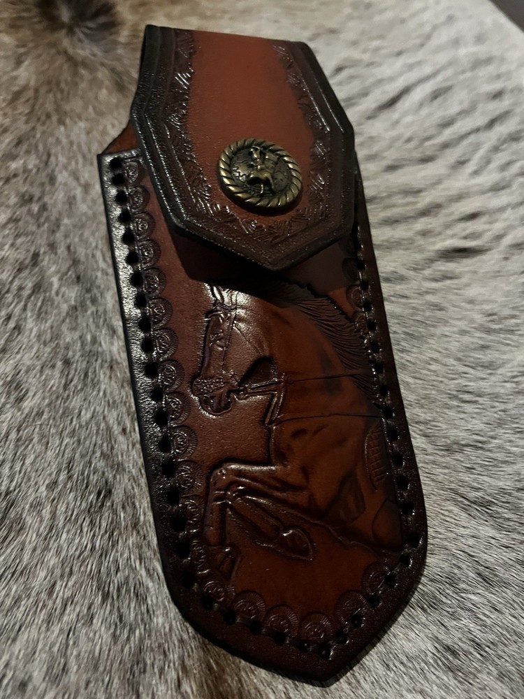 Tooled Leather Medium Knife Pouch Vertical Pocket Leather Sheath W Belt Loop