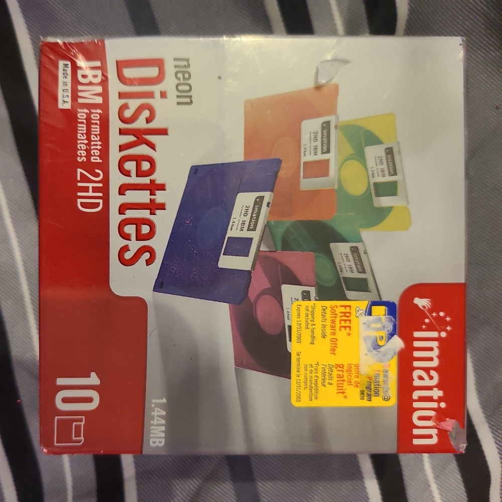 Imation Neon Diskettes 10 Pack IBM Formatted Brand New Sealed
