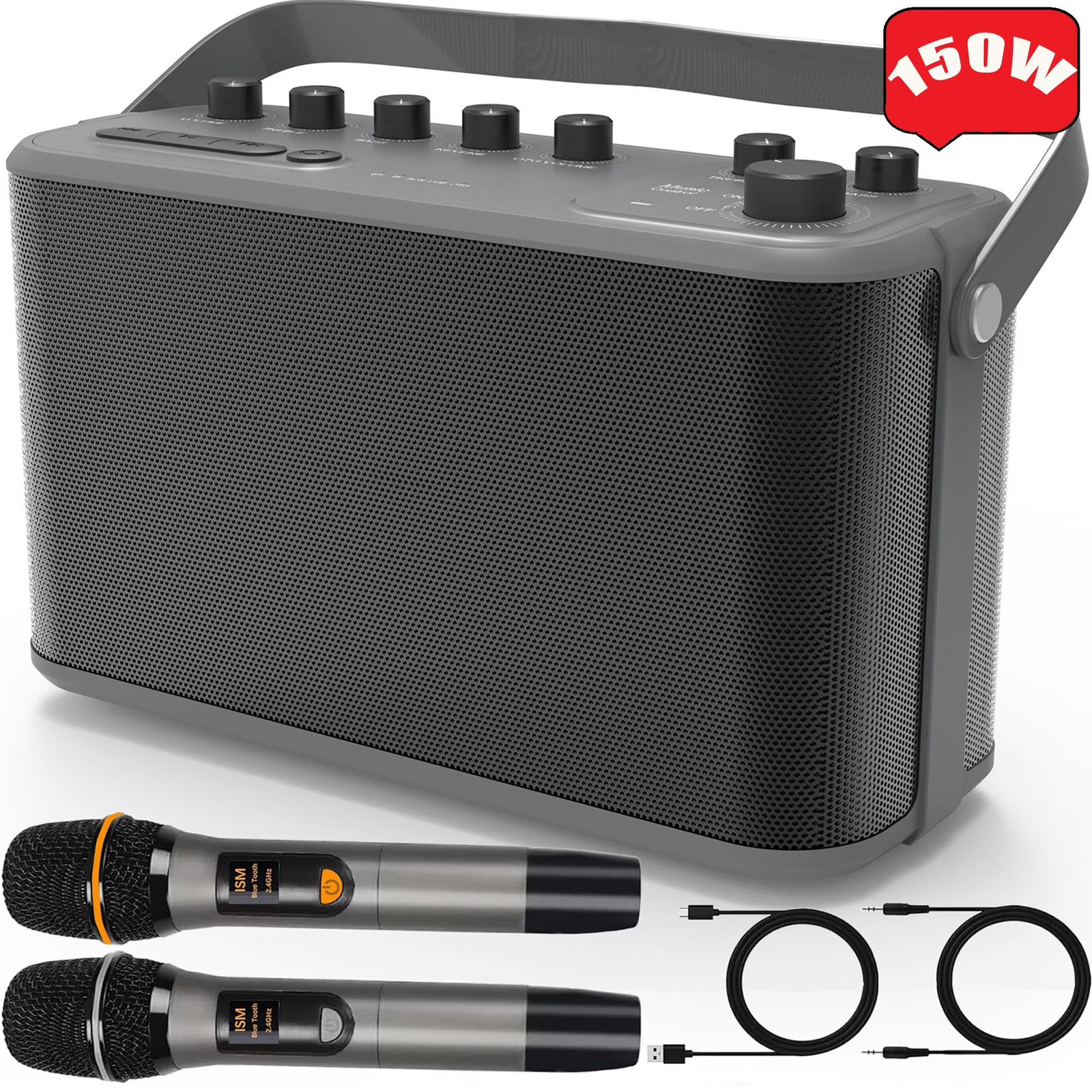 Aursear ES60M Portable Karaoke Machine with 2 UHF Wireless Microphones for Kids