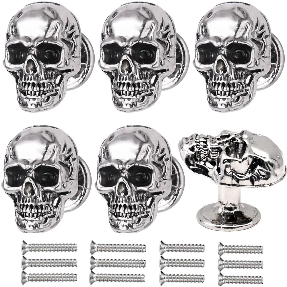 6 Pack Skull Skeleton Drawer Knobs, Vintage Single Hole Cabinets Pulls for Dr...