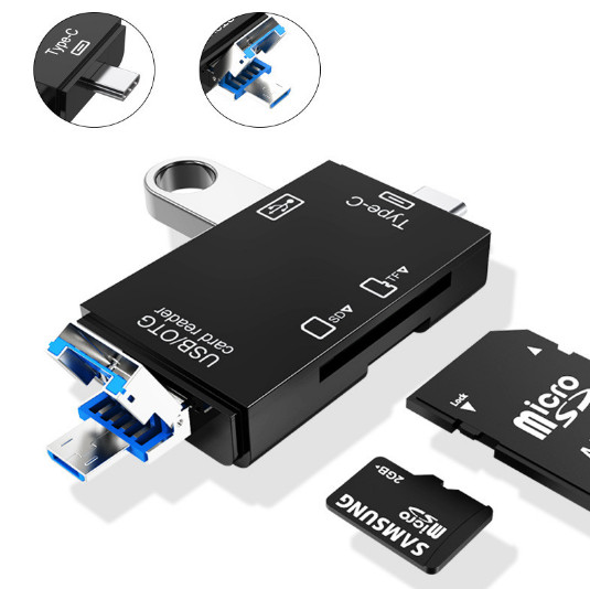 2xPortable 5 In 1  Memory Card Reader USB/Micro-USB/Type-C TF SD OTG Card Reader