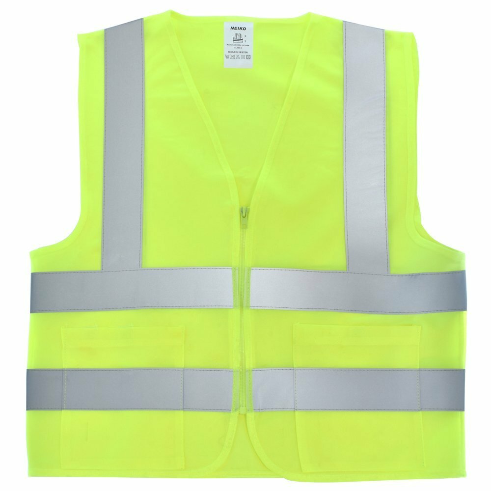 2 Pockets Yellow Solid-Mesh High Visibility Safety Vest, ANSI/ ISEA 107-2010