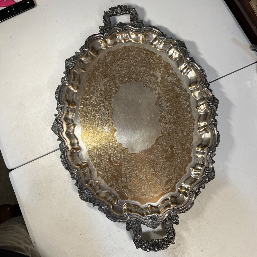 26" SHELL & SCROLL WEBSTER WILCOX  PLATTER SILVERPLATE TRAY 2881