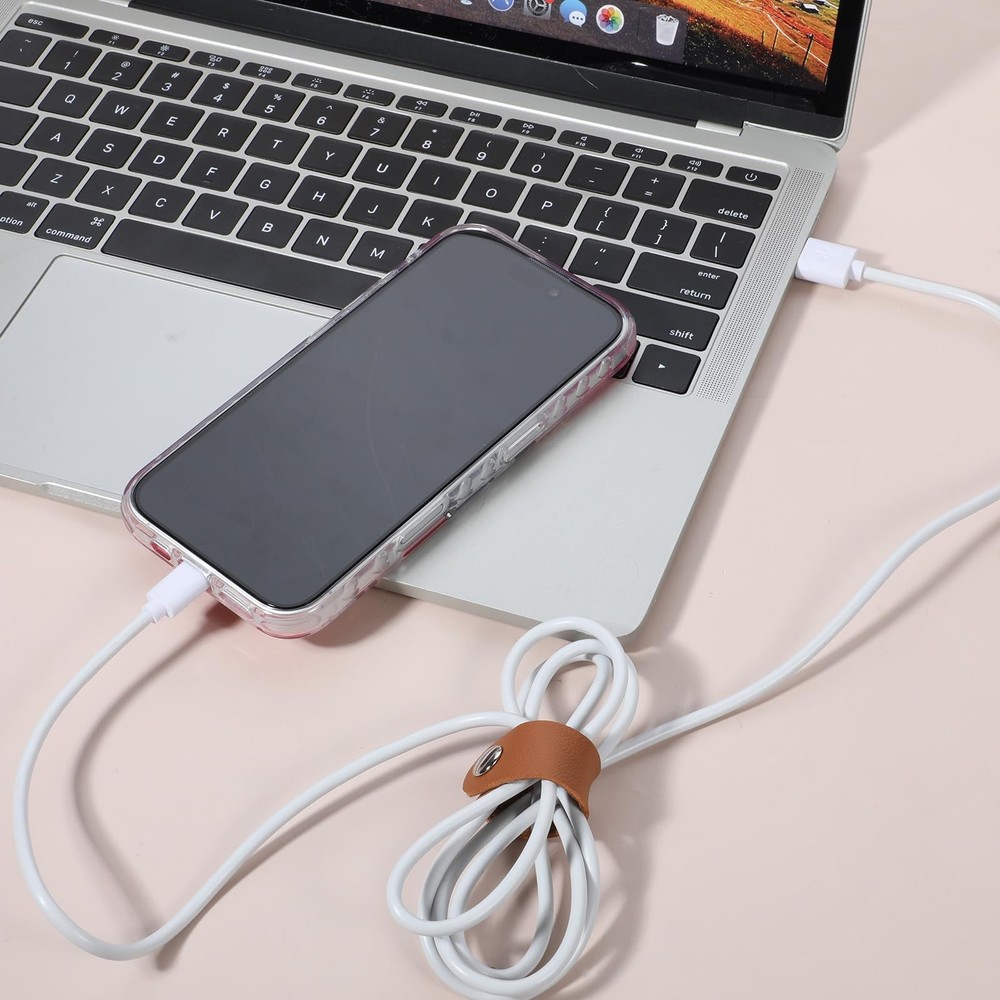 10 PCS PU Leather Cord Organizer, Reusable Strap Keeper, Cable Brown