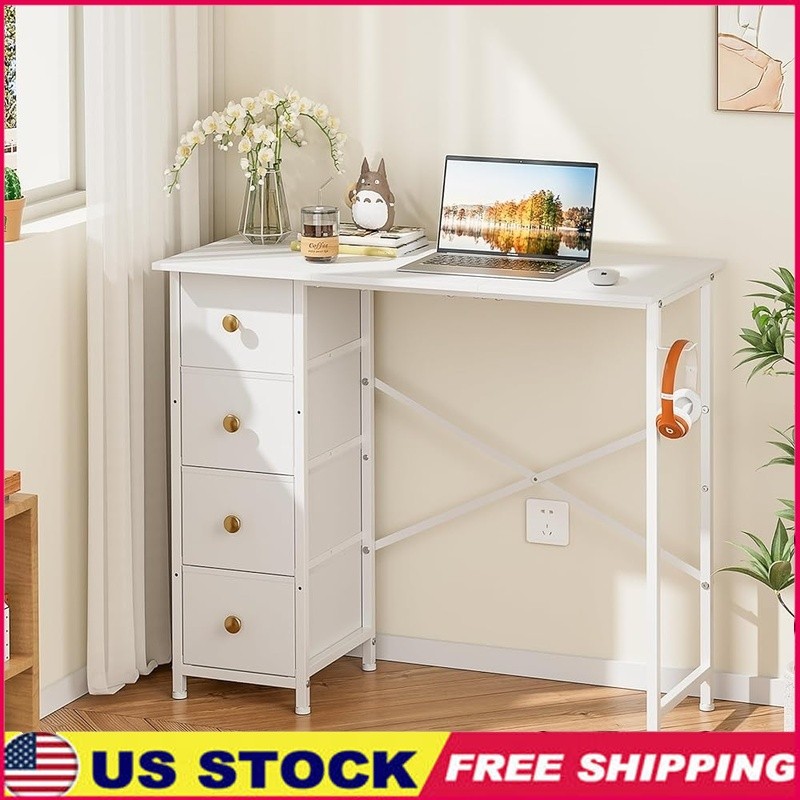 Compact Office Desk W/ 4 Drawers Storage Hook Adjustable Assembly Home Study New