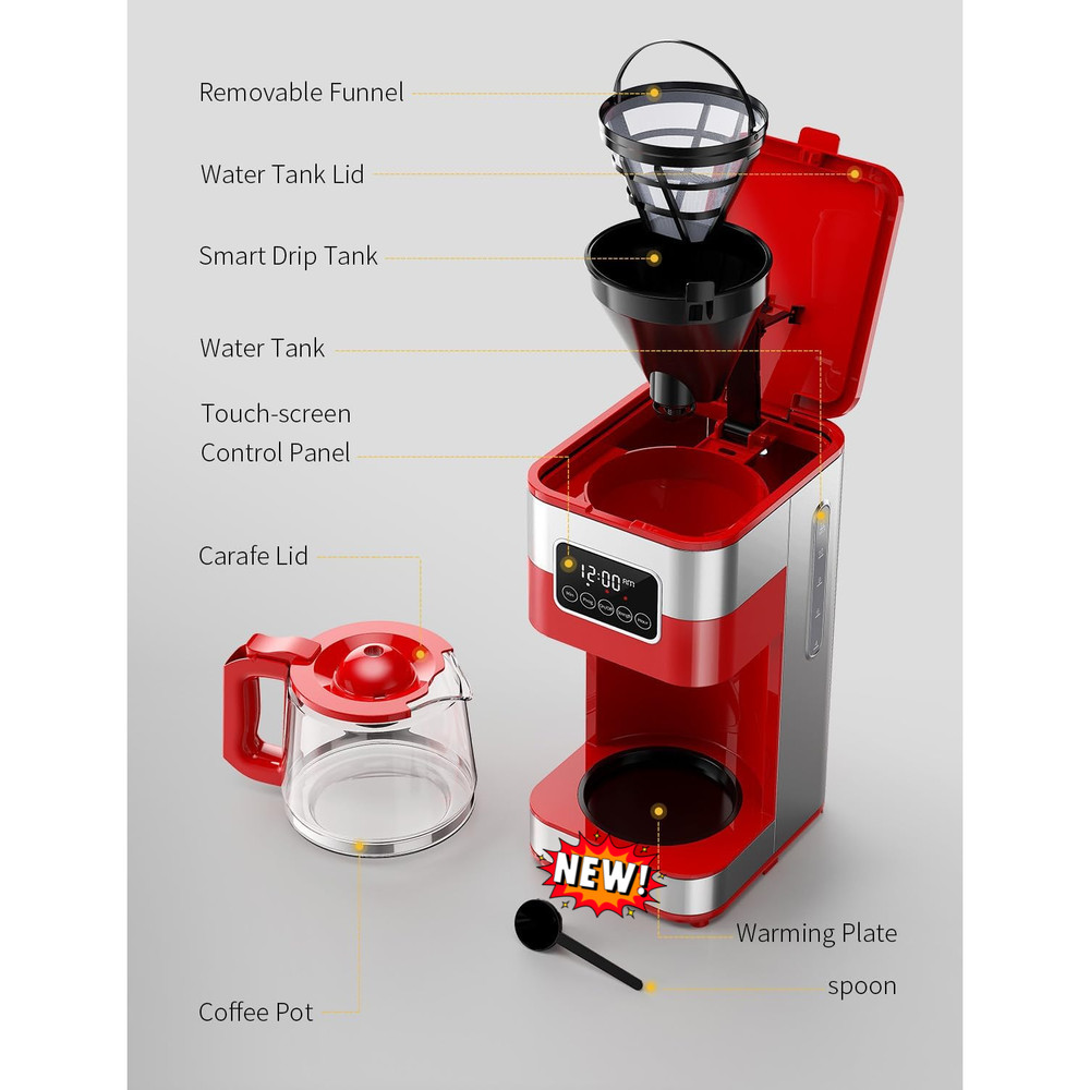 Cafetera programable de 10 tazas, cafetera de goteo para café regular y fuerte,