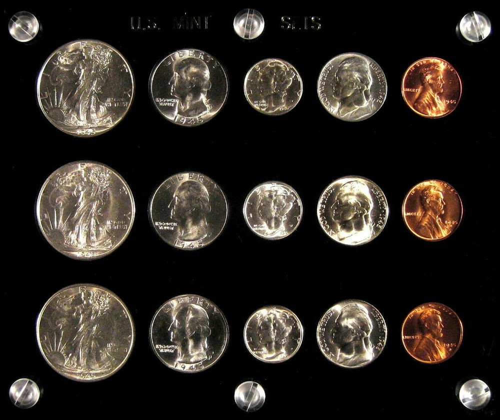 1945 P,D&S U.S. COINS GEM UNCIRCULATED SILVER MINT SET!