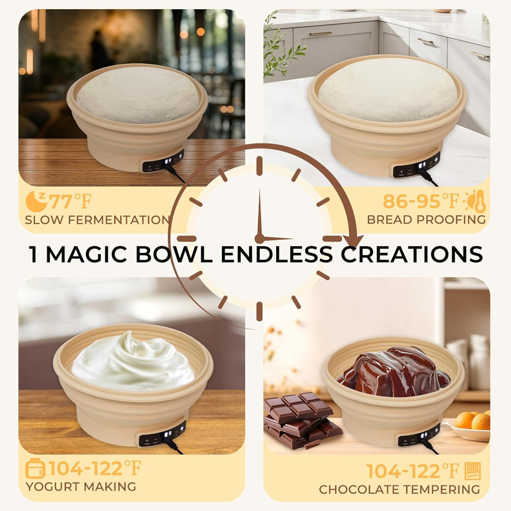 Electric Sourdough Starter Kit with 6-Temp (77-122℉) Control & Timer -9"Foldable