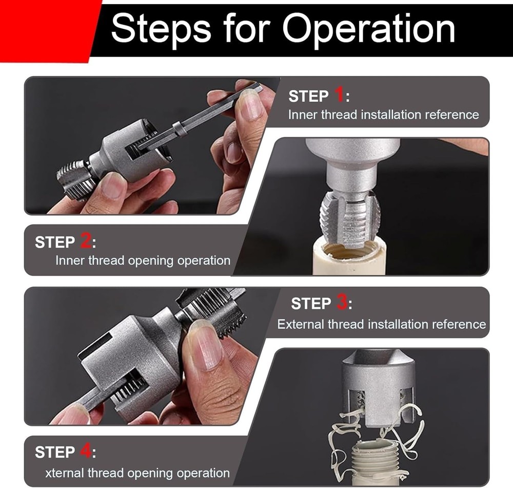 2Pcs 1/2'' 3/4'' Water Pipe Threading Tool Integrated Internal & External Pipe