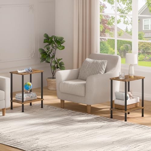 End Table,Small Side Table,2-Tier Nightstand with Storage Brown 1pc No Plug