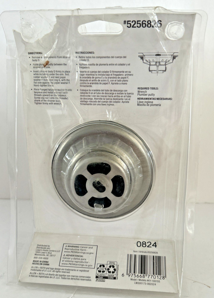 ALLEN + ROTH FIXED POST SINK STRAINER - NO. 5256826