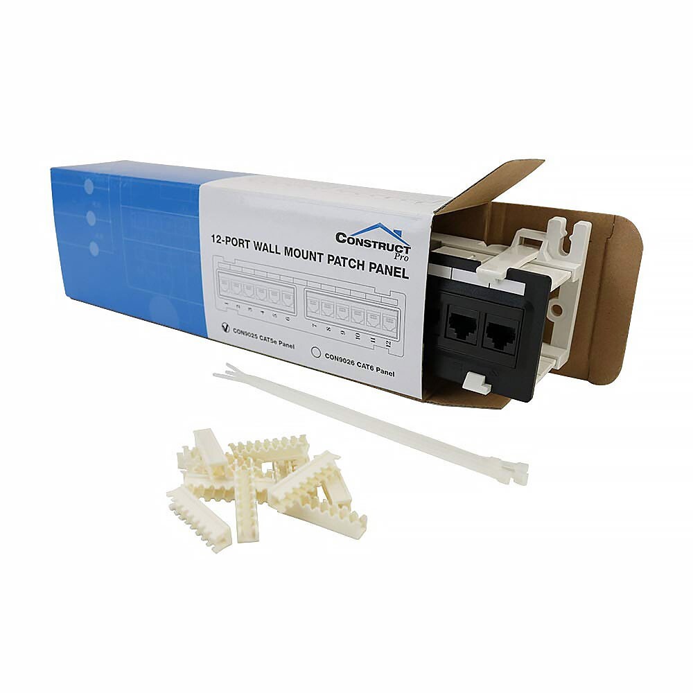 Construct Pro 12-Port Cat5e Wall Mount Patch Panel, RoHS Compliant