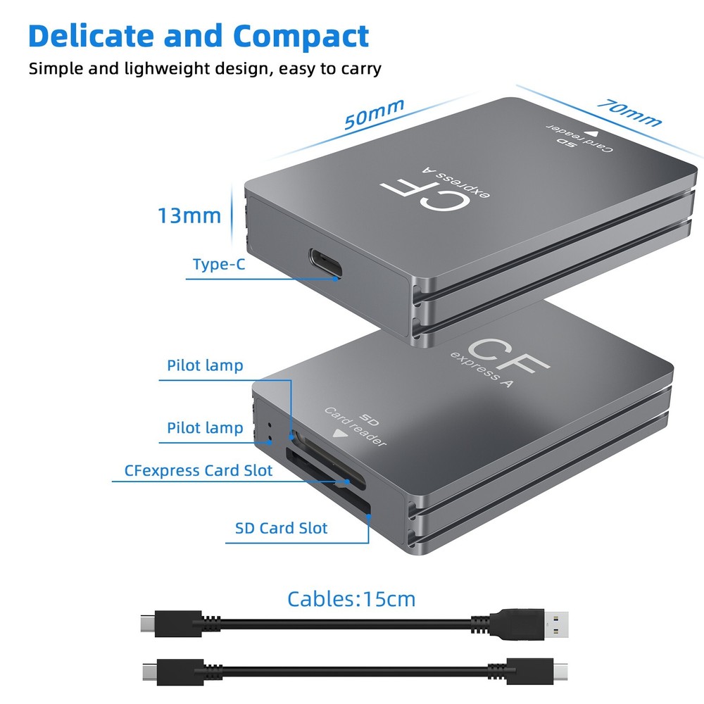 Dual Slot CFexpress Type A&SD Card Reader-USB3.2 Gen2 10Gbps High-Speed Transfer