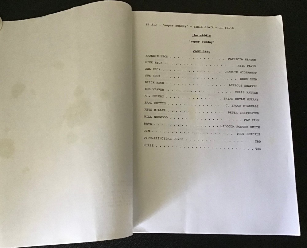 The Middle. Ep. 02.13 Table Draft Script and Table Read Call Sheet WB Television