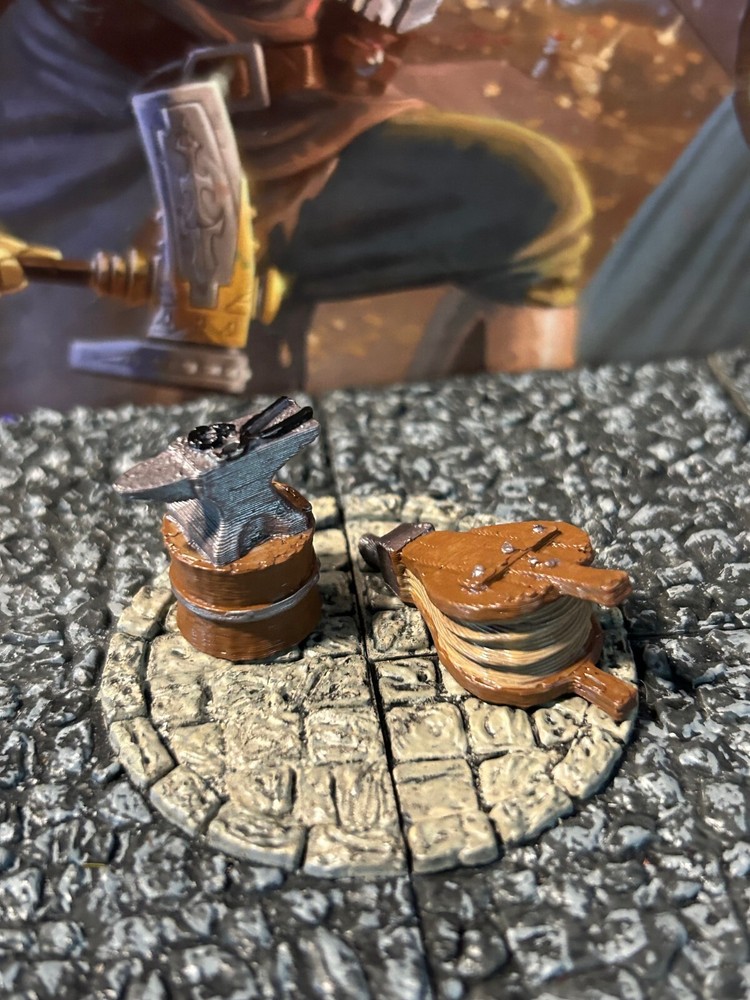 Anvil & Bellows 2 pc Forge Tools miniature Dungeons & Dragons D&D painted