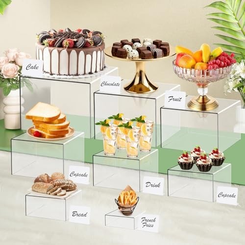 8 Pcs Clear Acrylic Display Boxes & Risers Set, Food & Decor Stands, 3"-8