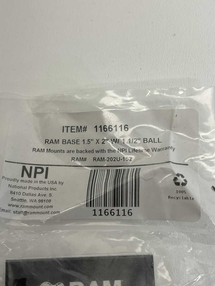 RAM Mount 1.5" x 2" Rectangular Aluminum Base with 1.5" Ball RAM-202U-152
