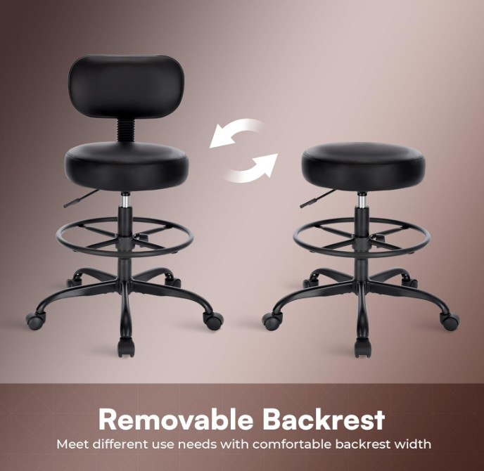 SUPERJARE Drafting Chair Adjustable Footrest Rolling Stool