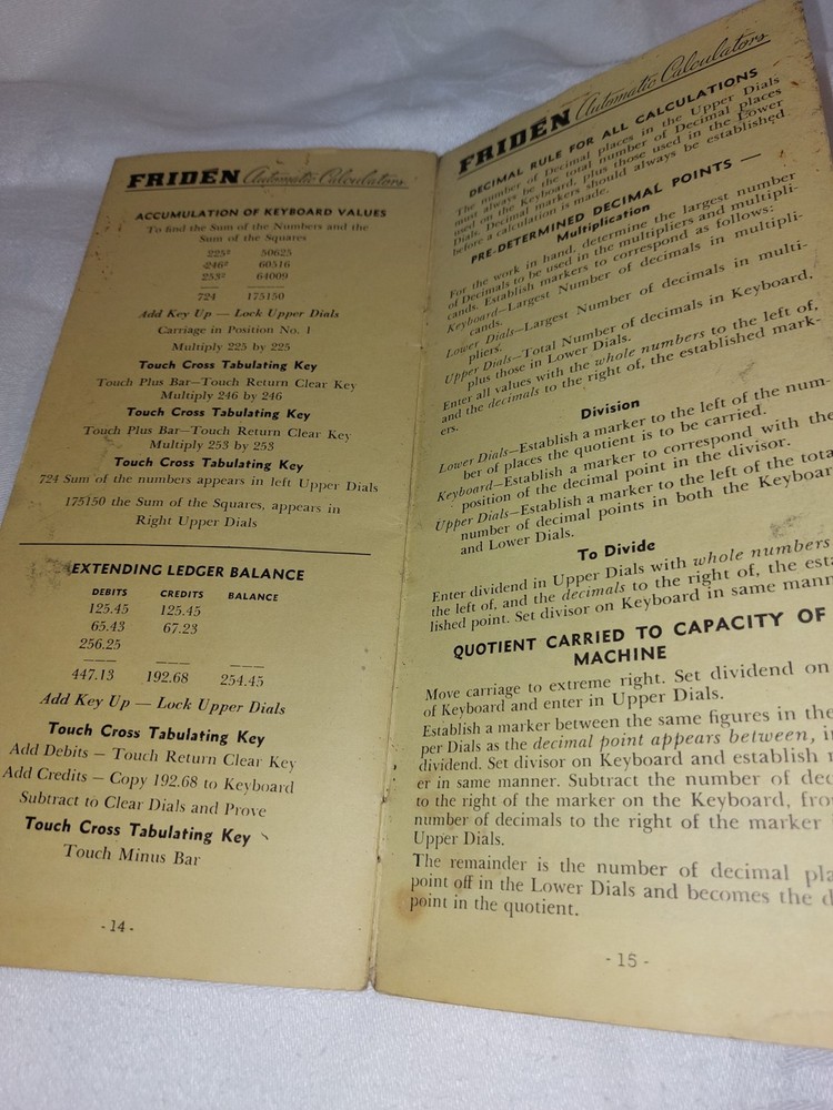 Vintage Friden Automatic Calculator Adding Machine Instruction Booklet VGC