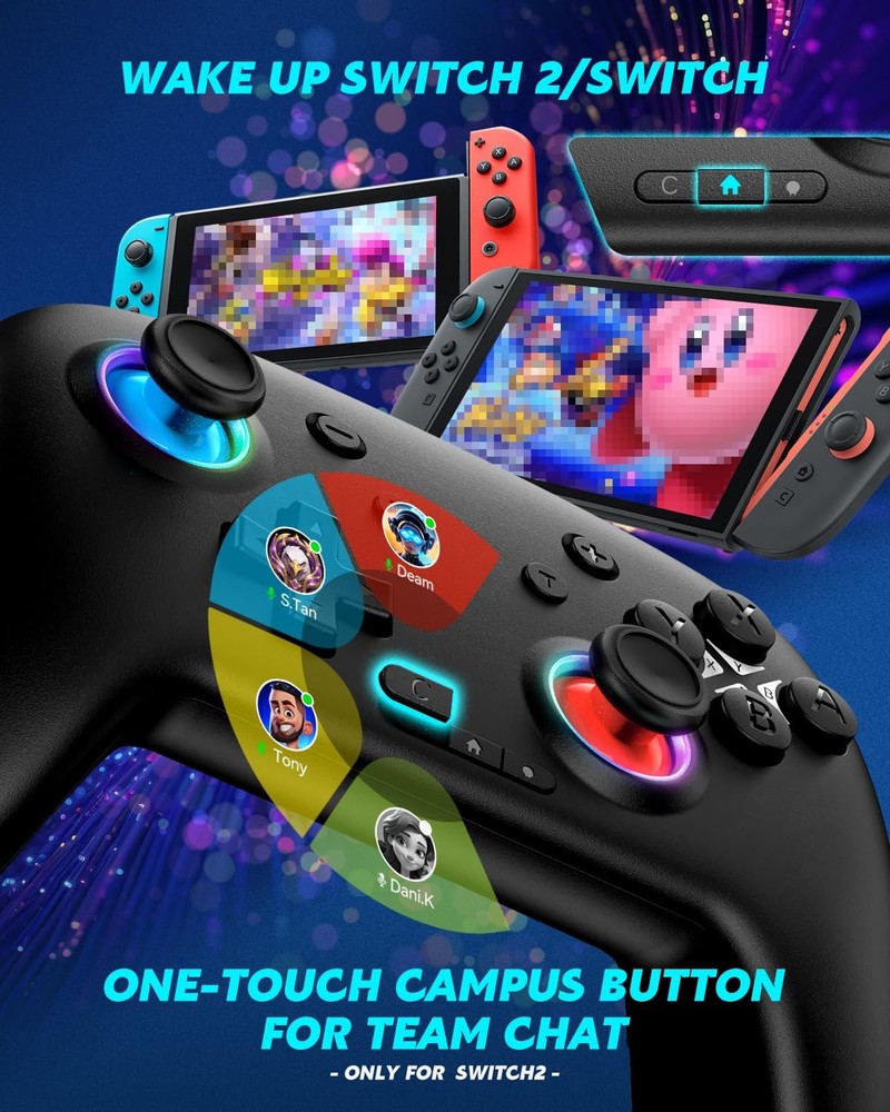 Hall Effect Bluetooth Controller with 2.4G Adapter, Wireless Switch Black